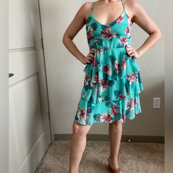 Guess Floral Backless Tie Back Sleeveless Chiffon Mini Dress - Picture 8 of 10